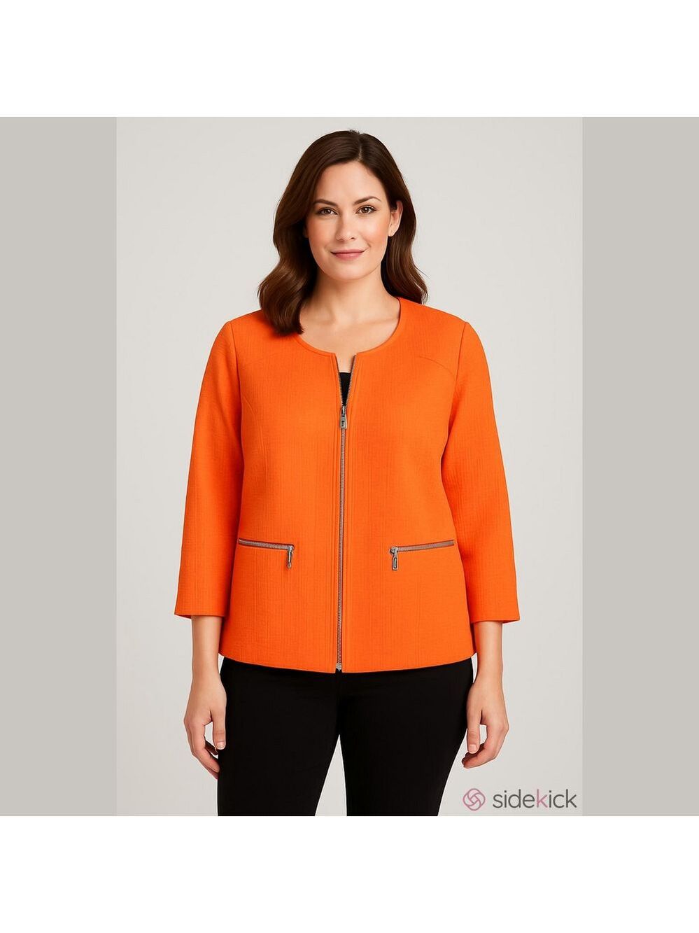 Rafaella Studio Tangerine Orange Textured Zip-Front Blazer Jacket - Size 12 NWOT